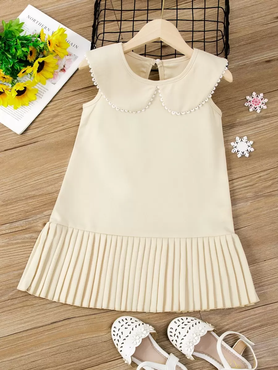 SHEIN Vintaside Kids 少女彼得潘領褶皺下擺連衣裙