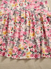 Mulvari Solid Blouse & Floral Print Ruffle Hem Skirt - Multicolor - View 5