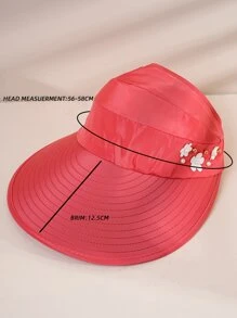 1 件女士可折叠宽边太阳帽带珍珠装饰，适合户外旅行 - 西瓜粉 - 查看 4