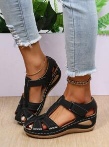 女士魔術貼踝帶戶外坡跟涼鞋 - 黑色 - 查看 3