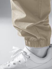 Manfinity Men Flap Pocket Drawstring Waist Cargo Pants - Khaki - View 3