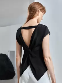 MOTF PREMIUM 100% SILK TWIST BACK TOP - Black - View 4