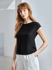 MOTF PREMIUM 100% SILK TWIST BACK TOP - Black - View 3
