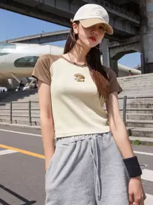 DAZY Camiseta Con Manga Raglán Y Estampado De Hongos - Beis - Ver 4