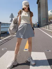 DAZY Camiseta Con Manga Raglán Y Estampado De Hongos - Beis - Ver 5