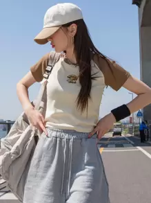 DAZY Camiseta Con Manga Raglán Y Estampado De Hongos - Beis - Ver 6