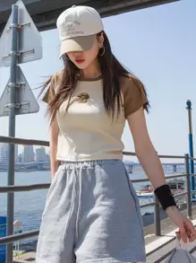 DAZY Camiseta Con Manga Raglán Y Estampado De Hongos - Beis - Ver 8