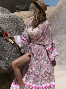 Rusttydustty 花卉印花腰带和服夏季 - 彩色 - 查看 5