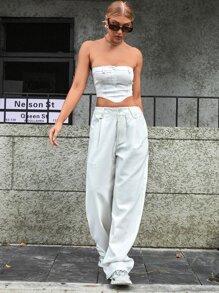 Jeans con bolsillo oblicuo de pierna ancha - Blanco - Ver 4