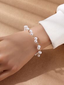 Faux Pearl Decor Bracelet - White - View 1