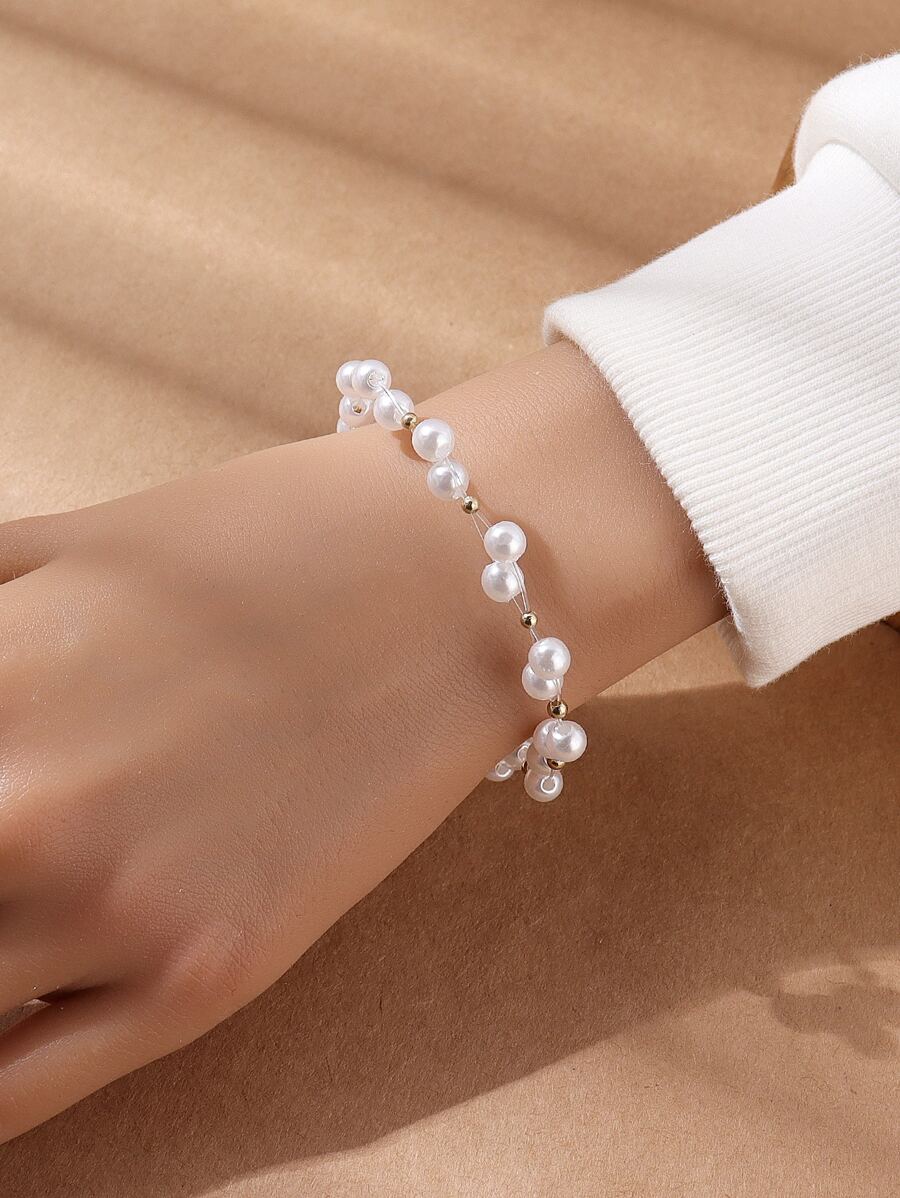 Faux Pearl Decor Bracelet - White - View 1