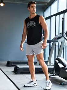 Manfinity Running Men Tương Phản Ràng Buộc Dây Rút Quần Short Thể Thao, Quần Short Màu Xám Quần Short Tập Gym Quần Bóng Rổ Nam Bóng Rổ Quần Short Niềm Tự Hào - Xám - Xem 5