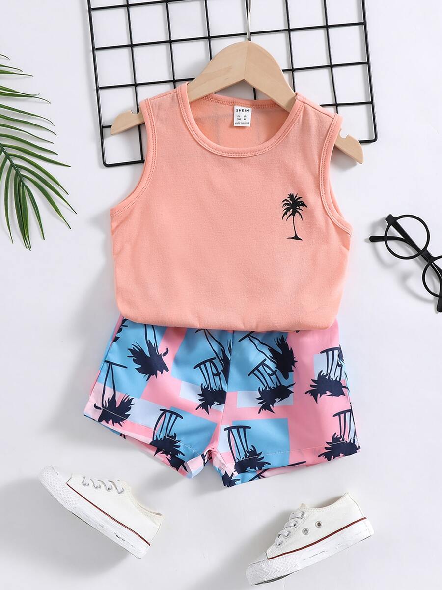 Toddler Boys Coconut Tree Print Tank Top & Shorts - Multicolor - View 1