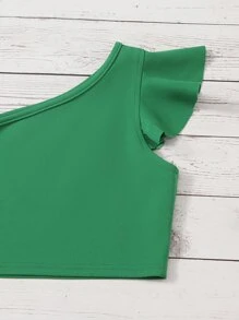 SHEIN Bộ hai mảnh Gái viền lá sen màu trơn Boho - màu xanh lá - Xem 3