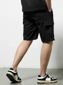 Manfinity Hypemode Hombres Shorts de cintura con cordón cargo - Negro - Ver 2