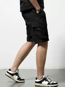 Manfinity Hypemode Hombres Shorts de cintura con cordón cargo - Negro - Ver 4