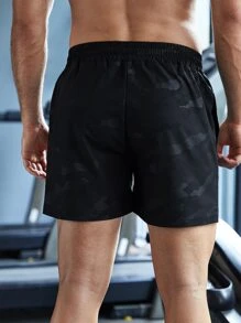 Manfinity Fitness Men Camo Jacquard Drawstring Waist Sports Shorts Gym Shorts - Black - View 2