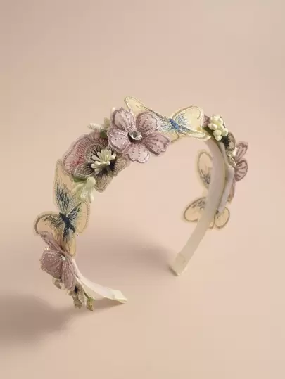 1pc Girls Flower & Rhinestone Decor Headband For Daily Life