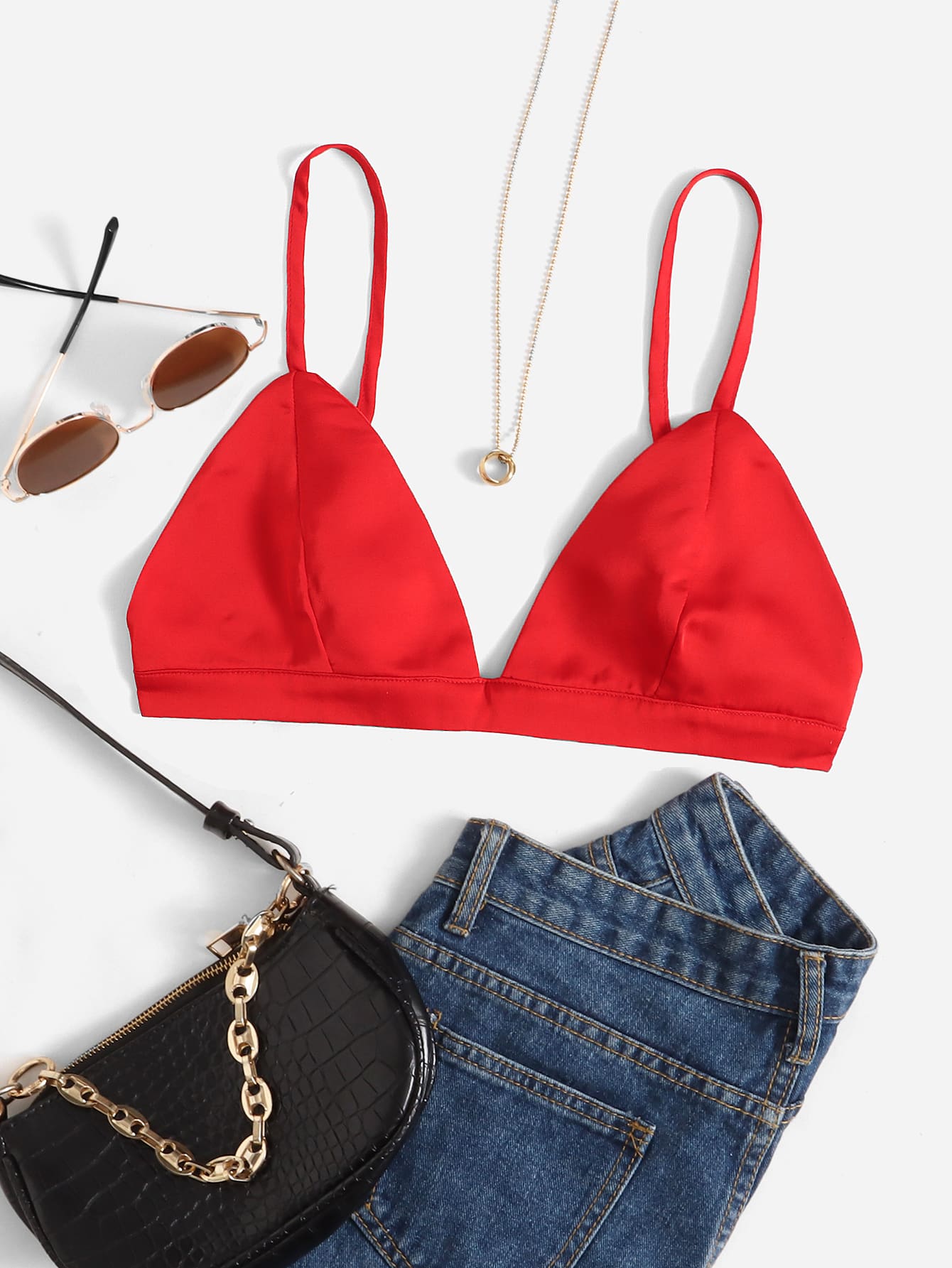 SHEIN ICON Solid Backless Cami Top - Red - View 1