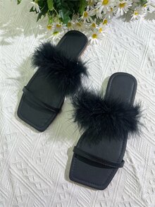 Sandalias pluma de pollo - Negro - Ver 5