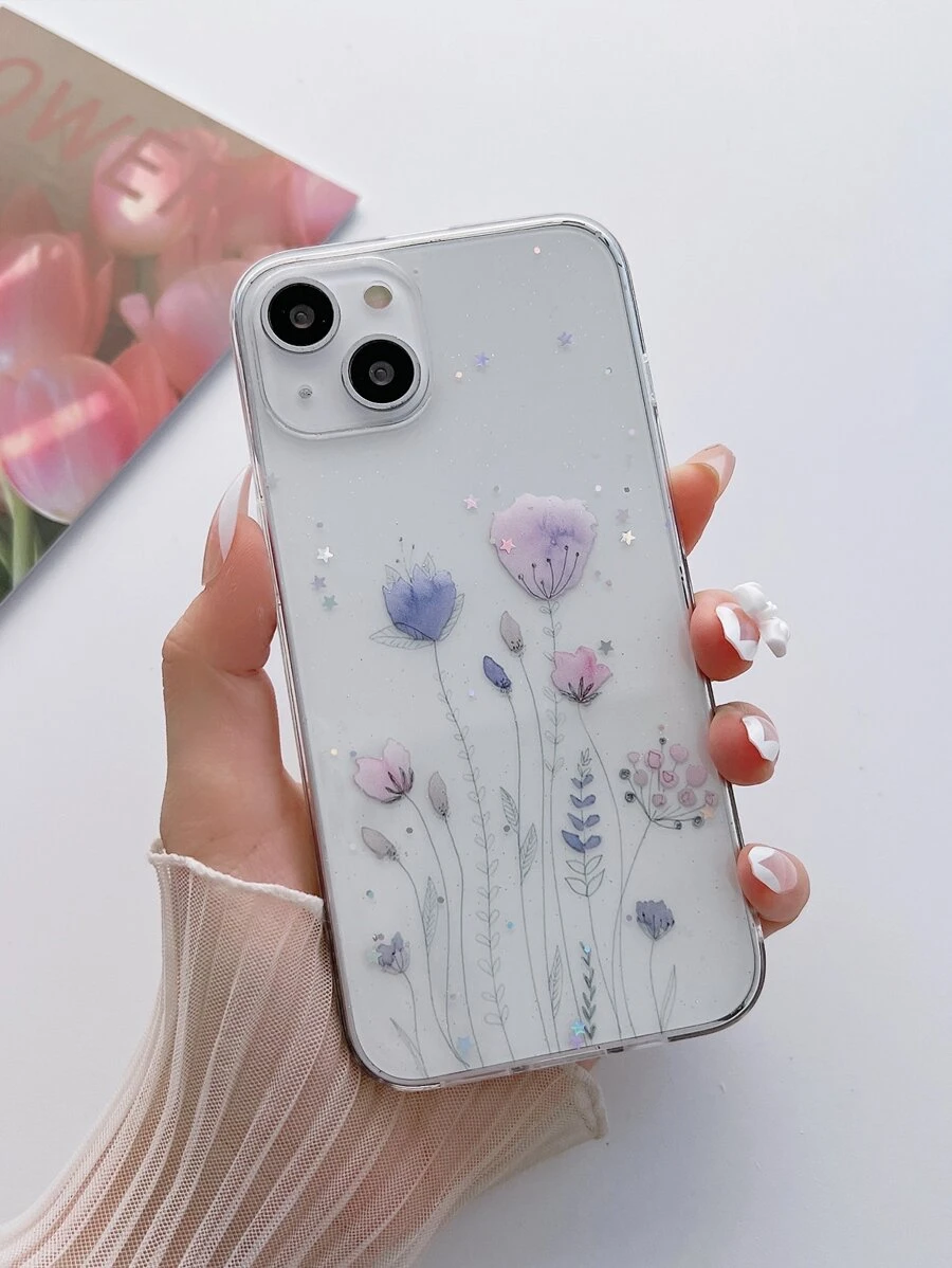 hộp đựng điện thoại trong suốt hình hoa - Nhiều màu - Xem 1