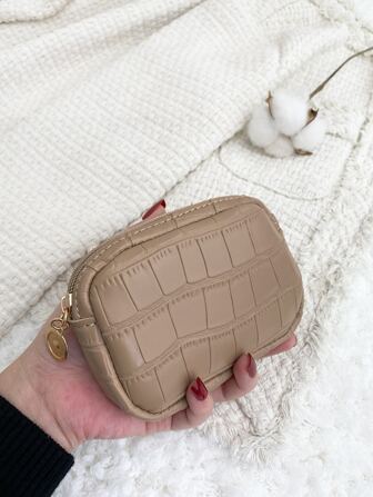 卡其色鳄鱼压纹翻盖石压纹女式 PU 钱包 女士零钱包 轻便图案 钱 现金 身份证 信用卡 便携式零钱包 小钱包 口袋钱包 短钱包 简约时尚 现代商务 周年纪念 情人节 生日礼物 情侣礼物 女士 女童 女士包 学校用品 学校 宿舍 & 返校 商务休闲