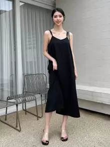 DAZY Crisscross Split Back Cami Dress - Black - View 1