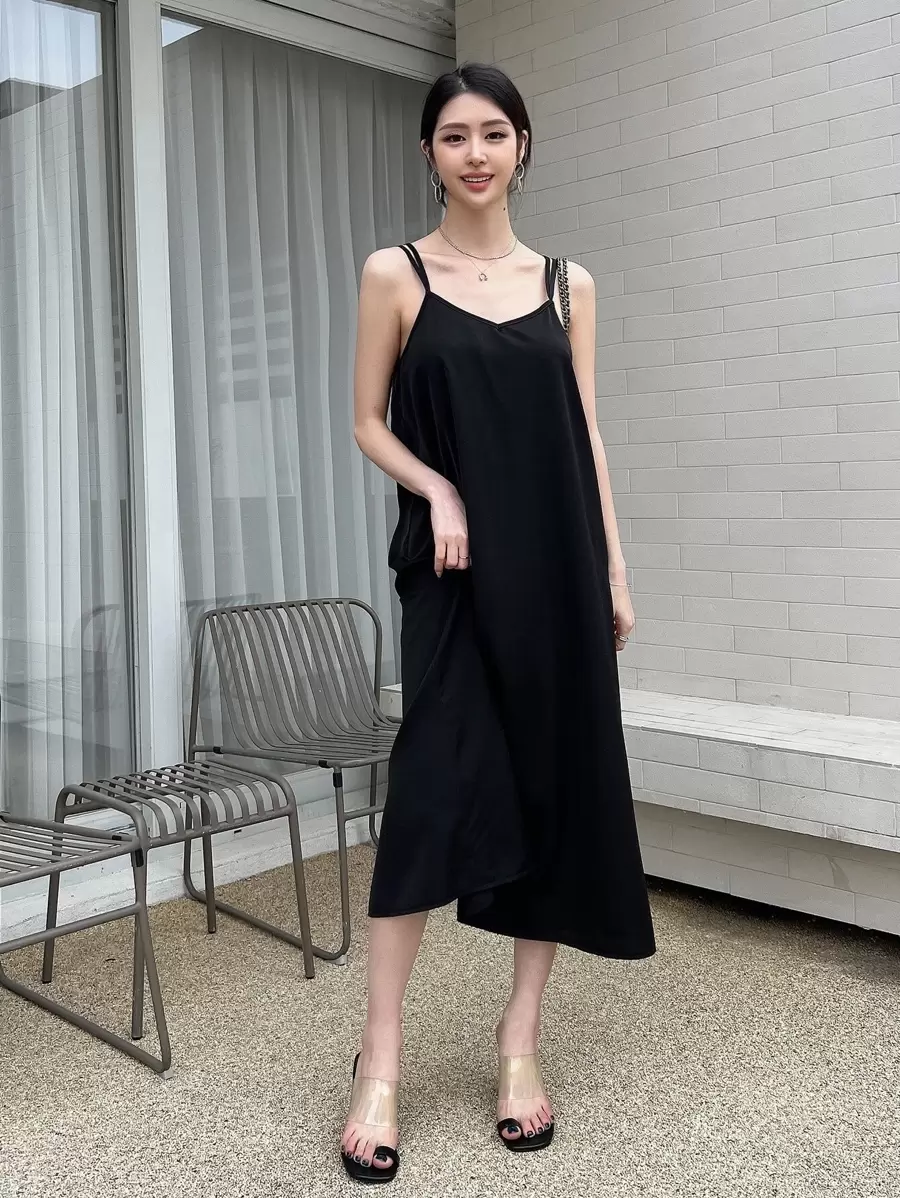 DAZY Crisscross Split Back Cami Dress - Black - View 1