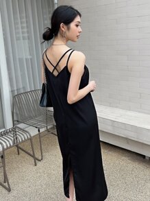 DAZY Crisscross Split Back Cami Dress - Black - View 2