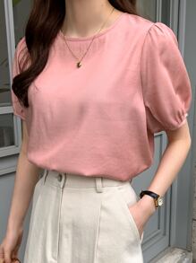 DAZY Tie Back Puff Sleeve Blouse - Pink - View 2