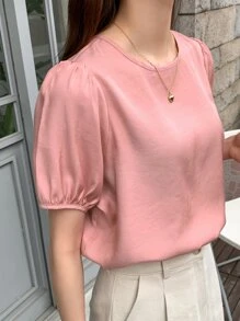 DAZY Tie Back Puff Sleeve Blouse - Pink - View 5