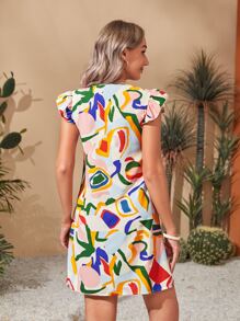 EMERY ROSE Allover Print Butterfly Sleeve Dress - Multicolor - View 2