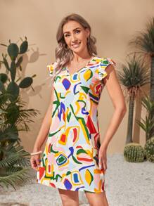EMERY ROSE Allover Print Butterfly Sleeve Dress - Multicolor - View 4