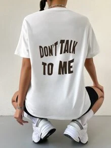SHEIN Unity Slogan Graphic Drop Shoulder Tee DON'T TALK TO ME Graphic Tees Women Tops - White - View 5