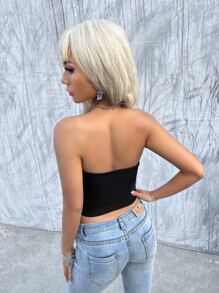 INAWLY INAWLY Solid Crop Tube Top - Black - View 2