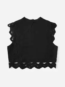 Soleia Contrast Lace Mock Neck Crop Top - Black - View 2