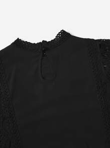Soleia Contrast Lace Mock Neck Crop Top - Black - View 3