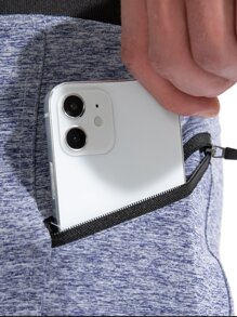 Men Drawstring Waist Sports Shorts With Phone Pocket - Light Grey - View 3