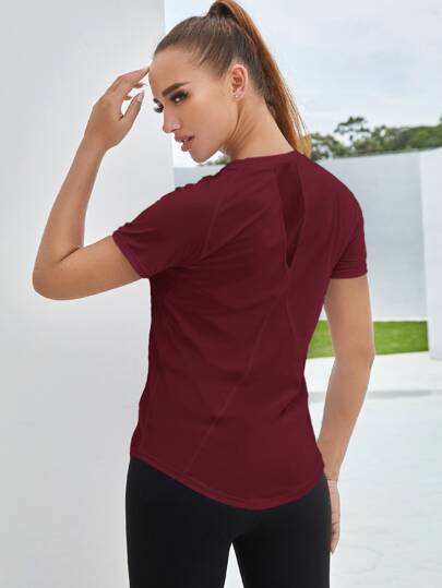 Breathable Curved Hem Sports Tee Gym Women Shirts