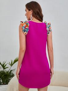 SHEIN Vestido en contraste de manga mariposa - Rosa Fucsia - Ver 2