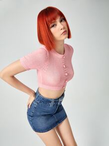 ROMWE Floral Patched Knit Top - Pink - View 4