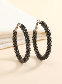 1 对时尚 7 色水钻 C 形环状耳环，适合女性日常佩戴和礼物 - 黑色 - 查看 12