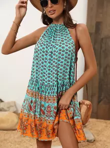SHEIN VCAY Robe ras-du-cou à imprimé à volants