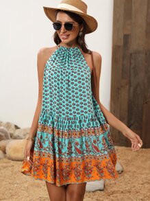 SHEIN VCAY Robe ras-du-cou à imprimé à volants
