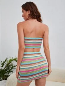 Soleia Colourful Striped Print Tube Top & Skirt - Multicolor - View 2