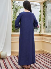 Al Najma 幾何印花喇叭袖缺口領直筒洋裝 - 藏蓝色 - 查看 2