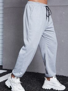 Manfinity Homme 男士加大口袋束口灰色運動長褲，休閒開叉樣式，禮物男友 - 淺灰色 - 查看 6