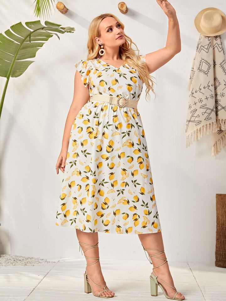 Lemon print plus size dress best sale