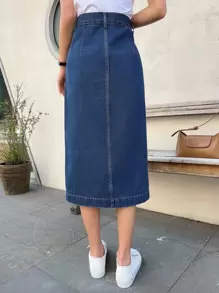 DAZY 高腰单排扣牛仔裙