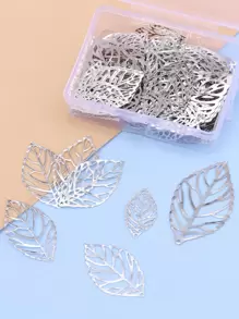 1 盒 50 件银色空心叶吊坠合金叶饰物适用于 DIY 珠宝制作、耳环、项链、钥匙链工艺品，各种尺寸 - 銀色 - 查看 3
